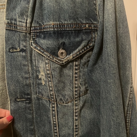True Craft Split Side Distressed Blue Jean Jacket - Picture 3 of 8